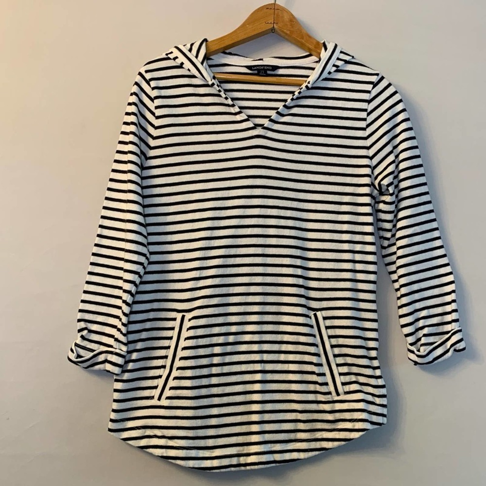 Lands' End Black and White Striped Hoodie